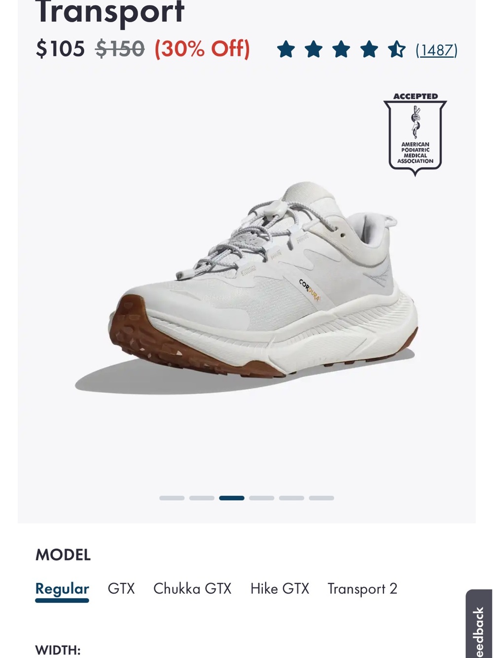 Hoka Women's Transport Trainer in White with Brown Outsole Accents - Picture 2 of 9